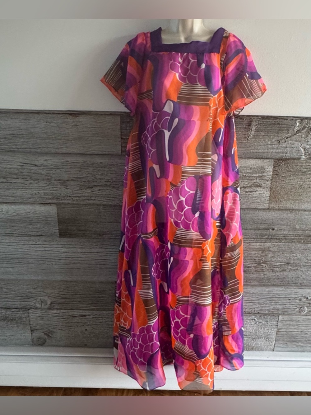 Vintage Elisabeth Stewart Dress California Kaftan Mod 60s 70s Bold Flowy (E1)